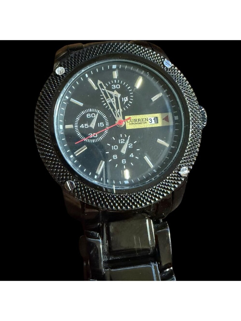 CURREN Men's Chronograph Quartz Watch Black Stainless Steel Bracelet Date